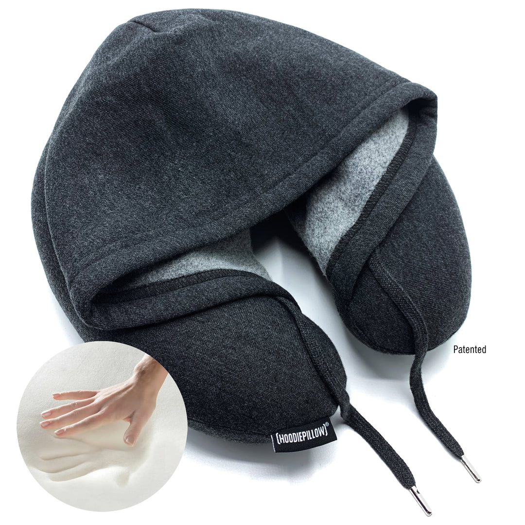 Bookishbunny Memory Foam U-Shaped Travel Pillow With Hood | Navy Blue | Neck Cushion For Plane Or Car