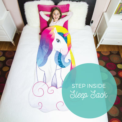 Unicorn Snuggle Blanket - Girls Cozy Minky Tail w/ Reversible Flip Sequins (Kids 3-9) Soft Handmade Slip In Sleep Sack