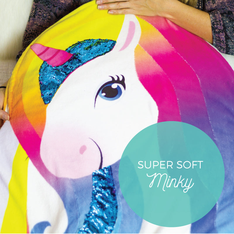 Unicorn Snuggle Blanket - Girls Cozy Minky Tail w/ Reversible Flip Sequins (Kids 3-9) Soft Handmade Slip In Sleep Sack