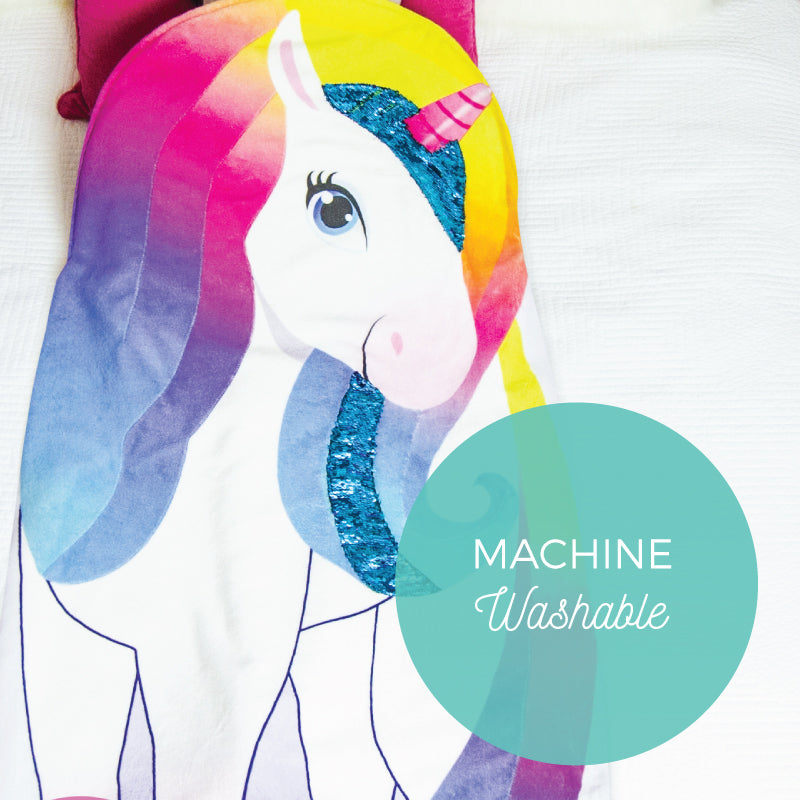 Unicorn Snuggle Blanket - Girls Cozy Minky Tail w/ Reversible Flip Sequins (Kids 3-9) Soft Handmade Slip In Sleep Sack
